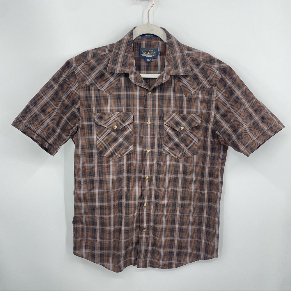 Pendleton Men’s Short Sleeve Snap Buttons Frontier Shirt Sz S brown white